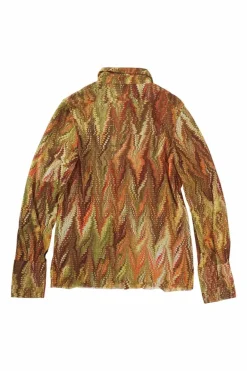 Orange nylon marbled digi-print button-front classic collar shirt from FW2000 runway