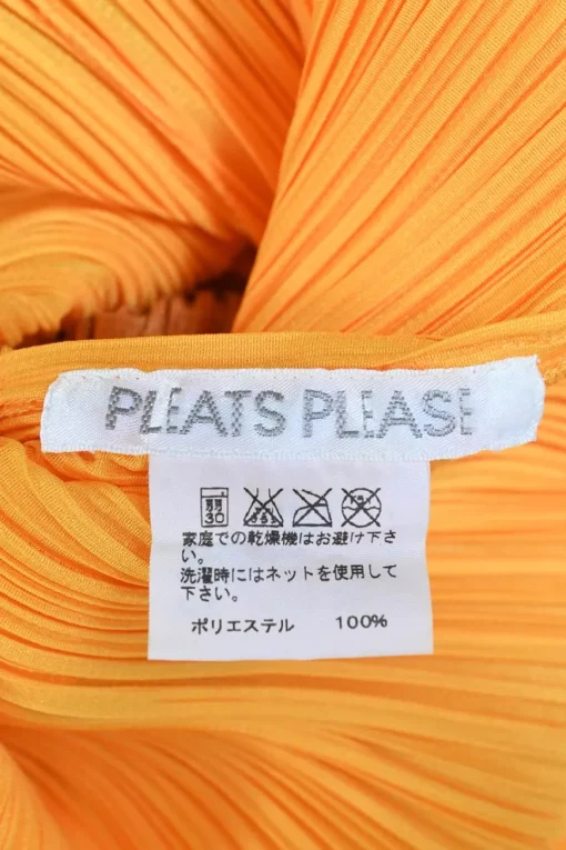 Orange polyester high-collar plissé sleeveless shift dress