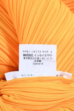 Orange polyester high-collar plissé sleeveless shift dress