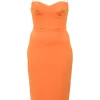 Orange polyester-blend Lane slit-back bustier sheath dress