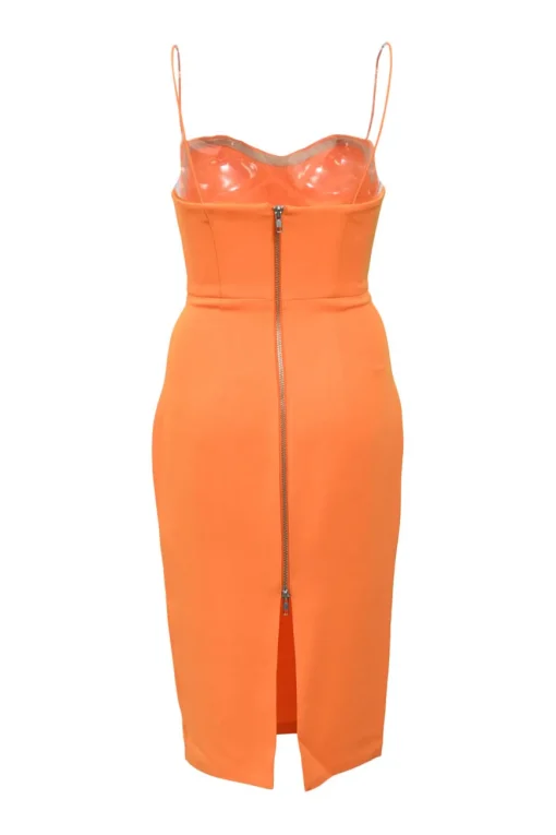 Orange polyester-blend Lane slit-back bustier sheath dress