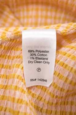Orange polyester-blend Vichy check seersucker knot-front cutout puff sleeve A-line dress