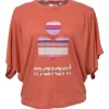 Orange screen-printed linen jersey knit Kyanza dolman sleeve logo graphic T-shirt