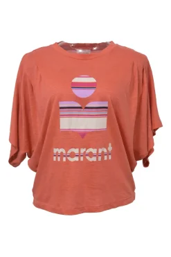 Orange screen-printed linen jersey knit Kyanza dolman sleeve logo graphic T-shirt