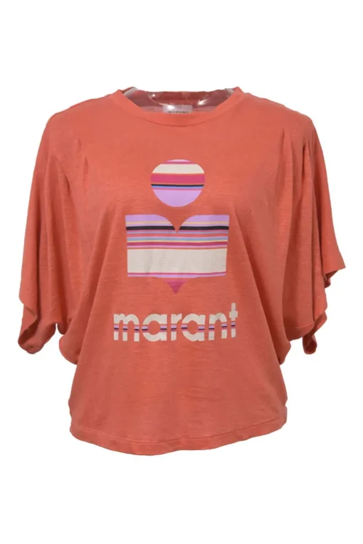 Orange screen-printed linen jersey knit Kyanza dolman sleeve logo graphic T-shirt