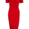 Orange short-sleeved heart neckline midi dress