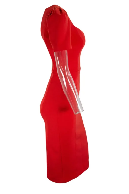 Orange short-sleeved heart neckline midi dress