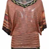 Orange space-dyed rayon-blend jersey knit dolman sleeve V-neck blouse
