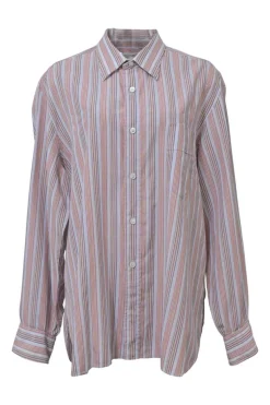Orange striped cotton poplin point collar made-to-measure button-front shirt with chest patch pocket