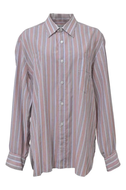 Orange striped cotton poplin point collar made-to-measure button-front shirt with chest patch pocket