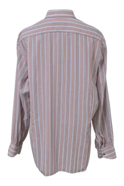 Orange striped cotton poplin point collar made-to-measure button-front shirt with chest patch pocket