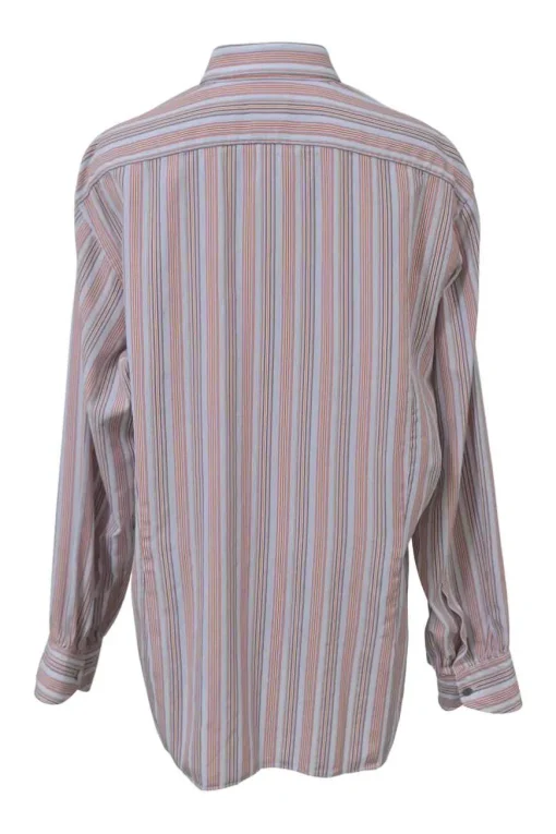 Orange striped cotton poplin point collar made-to-measure button-front shirt with chest patch pocket