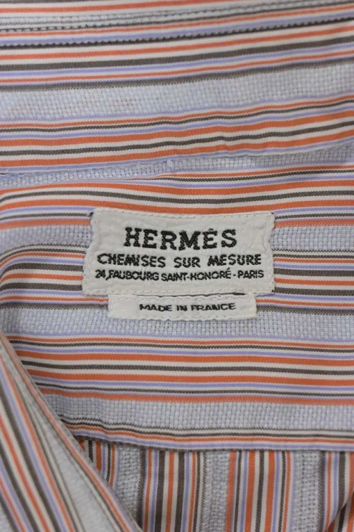 Orange striped cotton poplin point collar made-to-measure button-front shirt with chest patch pocket