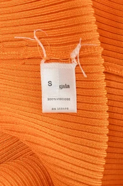 Orange  viscose rib knit tie-back Grecian neck knotted cutout midi dress