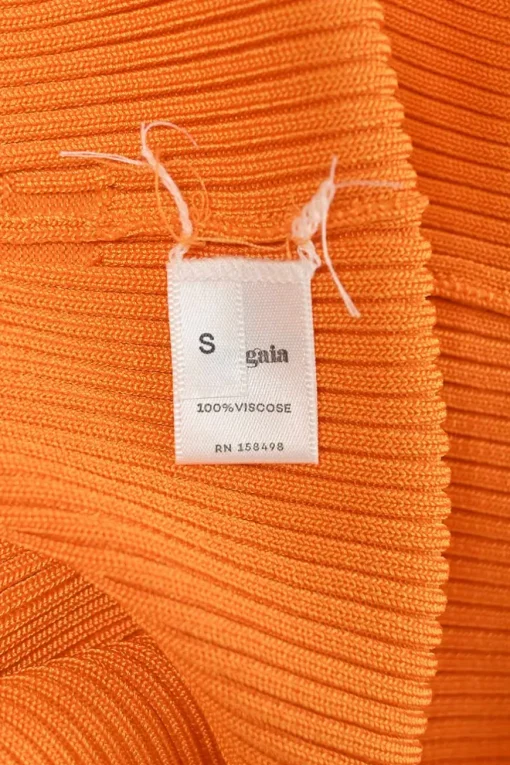 Orange  viscose rib knit tie-back Grecian neck knotted cutout midi dress