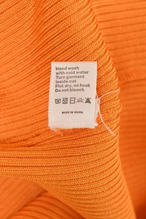 Orange  viscose rib knit tie-back Grecian neck knotted cutout midi dress