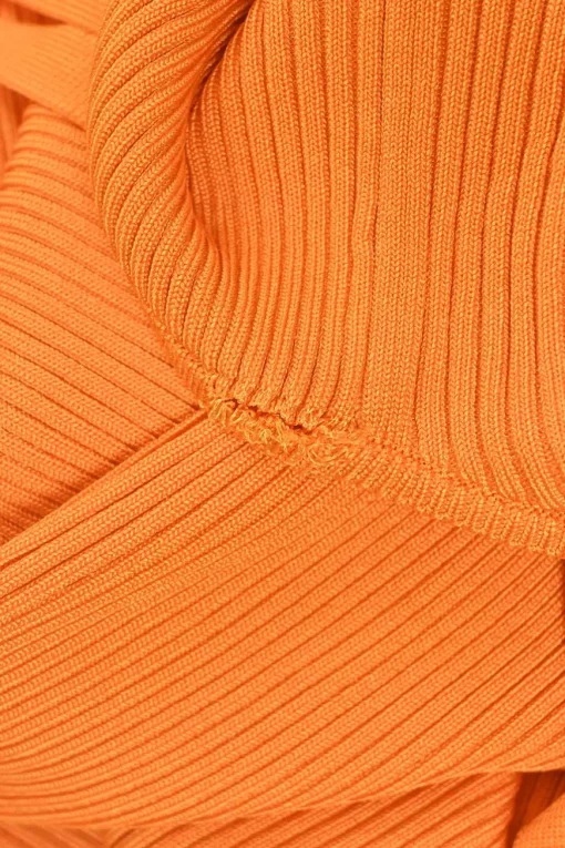 Orange  viscose rib knit tie-back Grecian neck knotted cutout midi dress