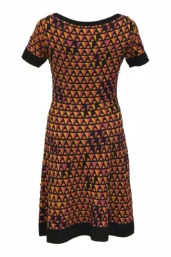 Orange viscose-blend graphic jacquard knit bateau neck short sleeve mini dress