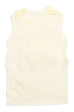 Pastel yellow cotton jersey pullover tank top with floral crochet overlay panel