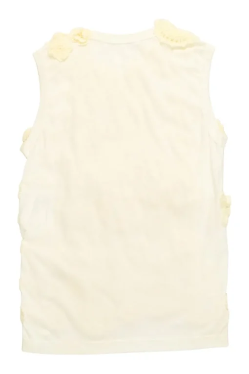 Pastel yellow cotton jersey pullover tank top with floral crochet overlay panel