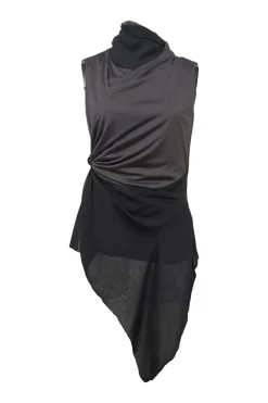 Pewter and black silk-blend mixed-media twist-draped sleeveless stand collar wrap waistcoat