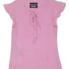 Pink acetate-blend tie-front flutter sleeve keyhole pullover swing-style blouse