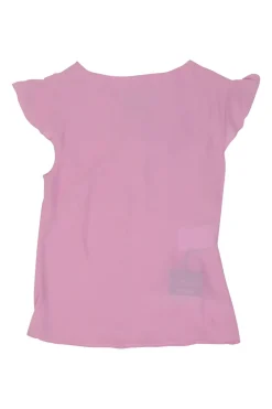 Pink acetate-blend tie-front flutter sleeve keyhole pullover swing-style blouse