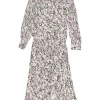 Pink and black paneled silk abstract print Romina dolman sleeve asymmetric midi A-line dress