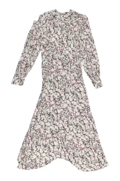 Pink and black paneled silk abstract print Romina dolman sleeve asymmetric midi A-line dress