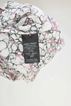 Pink and black paneled silk abstract print Romina dolman sleeve asymmetric midi A-line dress