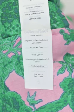 Pink and green cotton voile floral print classic collar button-front belted tiered A-line shirt dress