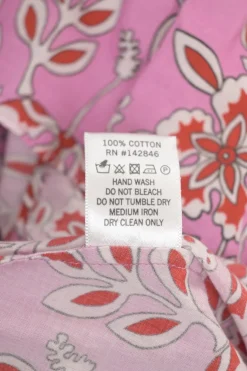 Pink and red cotton voile floral print tie-back Grecian neck tiered swing-style maxi dress