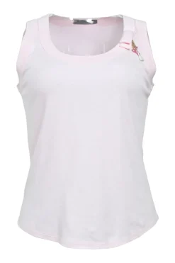 Pink bow-embellished jersey knit tank top featuring house code charm appliqué