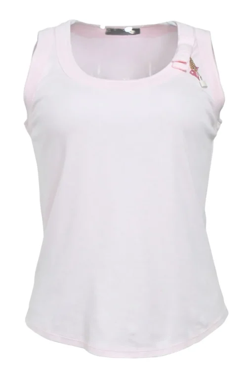Pink bow-embellished jersey knit tank top featuring house code charm appliqué