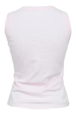 Pink bow-embellished jersey knit tank top featuring house code charm appliqué