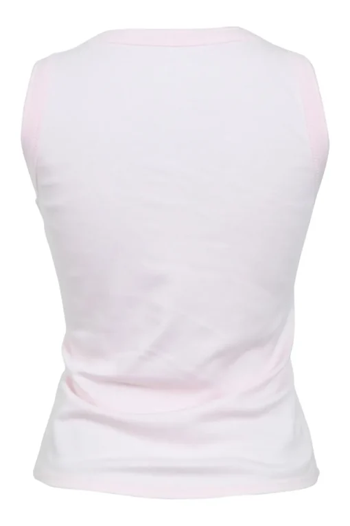 Pink bow-embellished jersey knit tank top featuring house code charm appliqué