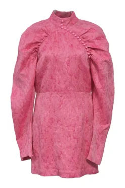 Pink carnation number 1 jacquard mock neck mini dress with gathered dolman sleeves
