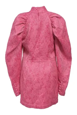 Pink carnation number 1 jacquard mock neck mini dress with gathered dolman sleeves