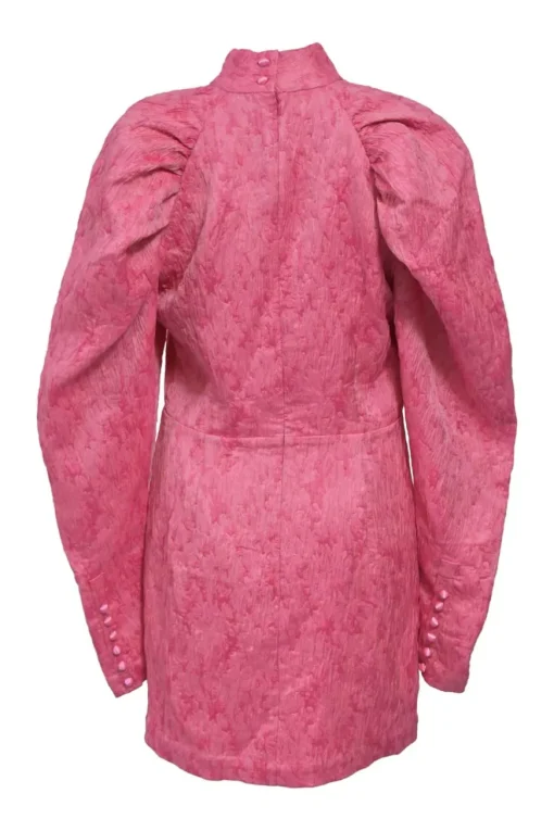 Pink carnation number 1 jacquard mock neck mini dress with gathered dolman sleeves