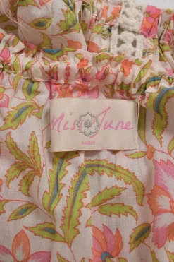 Pink cotton floral print off-shoulder bandeau top