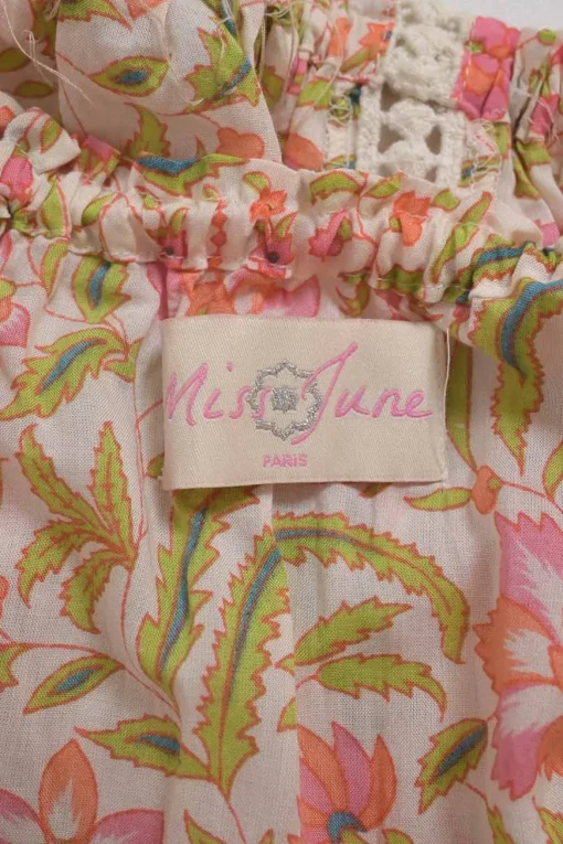 Pink cotton floral print off-shoulder bandeau top