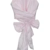 Pink cotton poplin convertible wrap-front strapless corset-style bustier top