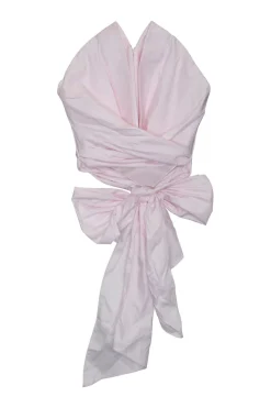 Pink cotton poplin convertible wrap-front strapless corset-style bustier top