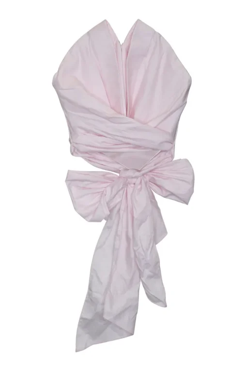 Pink cotton poplin convertible wrap-front strapless corset-style bustier top