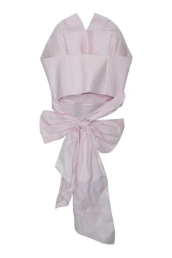 Pink cotton poplin convertible wrap-front strapless corset-style bustier top