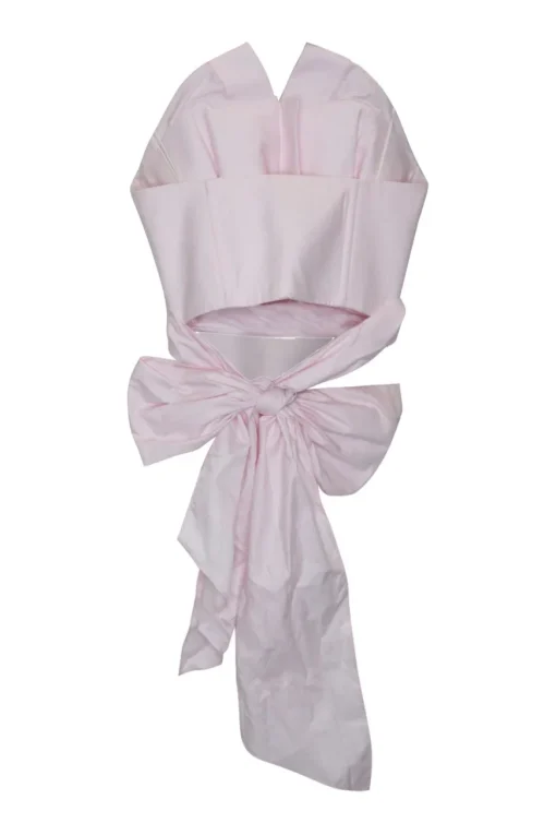 Pink cotton poplin convertible wrap-front strapless corset-style bustier top