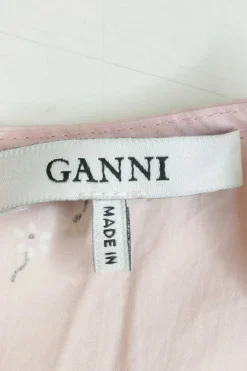 Pink cotton poplin slip-on Sweeny patchwork midaxi dress with V-neckline, blouson sleeves and A-line skirt