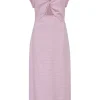 Pink cotton-blend Barbara sheath column midi dress with cap sleeves and twist cutout front detail