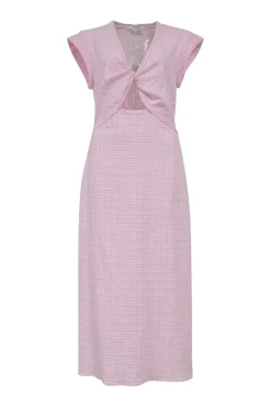 Pink cotton-blend Barbara sheath column midi dress with cap sleeves and twist cutout front detail