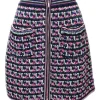 Pink cotton-blend racked knit zip-front mini skirt